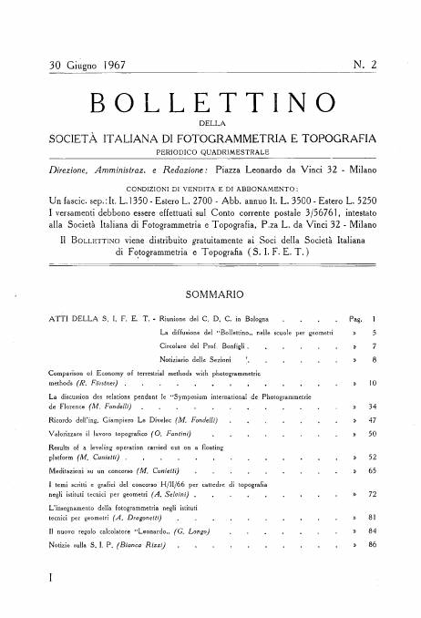 Copertina articolo #2 Bollettino SIFET ANNO: 1967 n.2